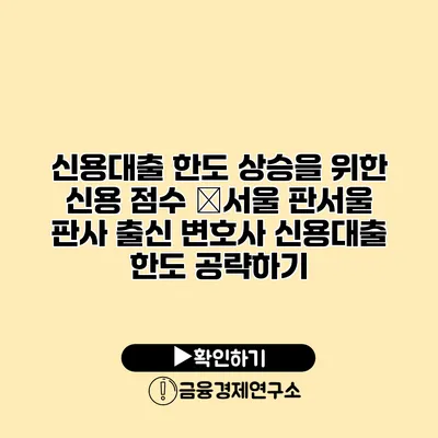 신용대출 한도 상승을 위한 신용 점수 �서울 판서울 판사 출신 변호사 신용대출 한도 공략하기