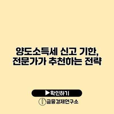 양도소득세 신고 기한, 전문가가 추천하는 전략