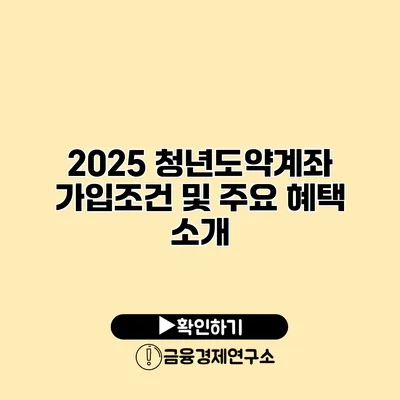 2025 청년도약계좌 가입조건 및 주요 혜택 소개