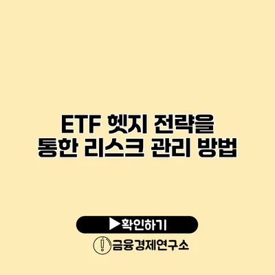 ETF 헷지 전략을 통한 리스크 관리 방법