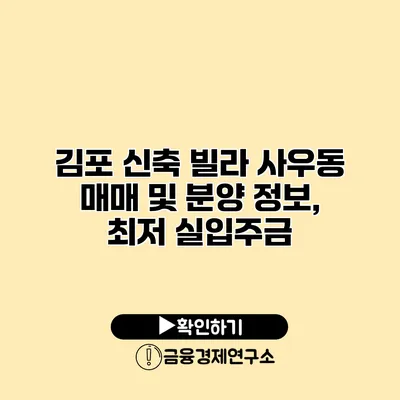 김포 신축 빌라 사우동 매매 및 분양 정보, 최저 실입주금