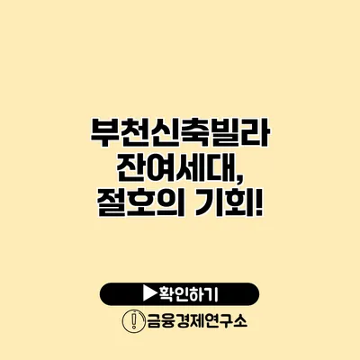 부천신축빌라 잔여세대, 절호의 기회!