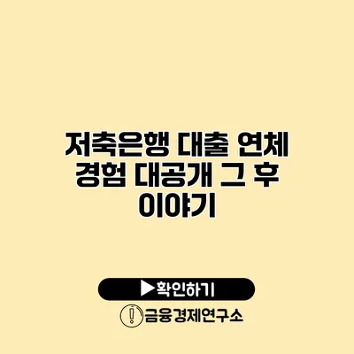 저축은행 대출 연체 경험 대공개 그 후 이야기